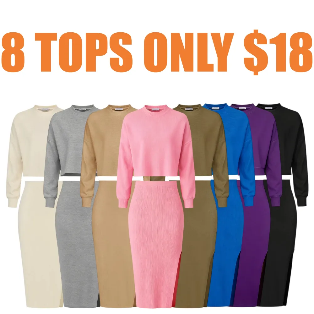 Women's 2-piece tracksuit: cropped top + left-slit skirt