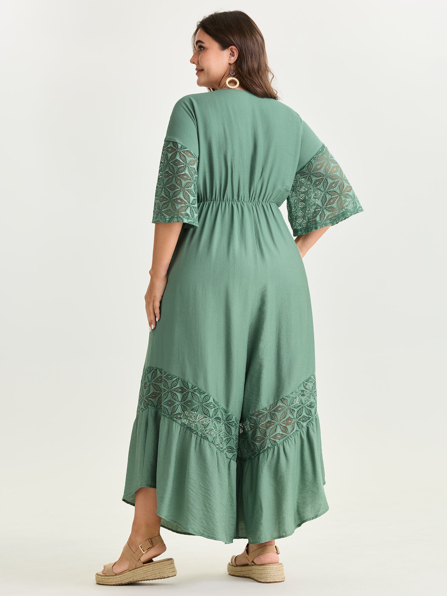 Lace Trim Sheer Sleeve Jumpsuit