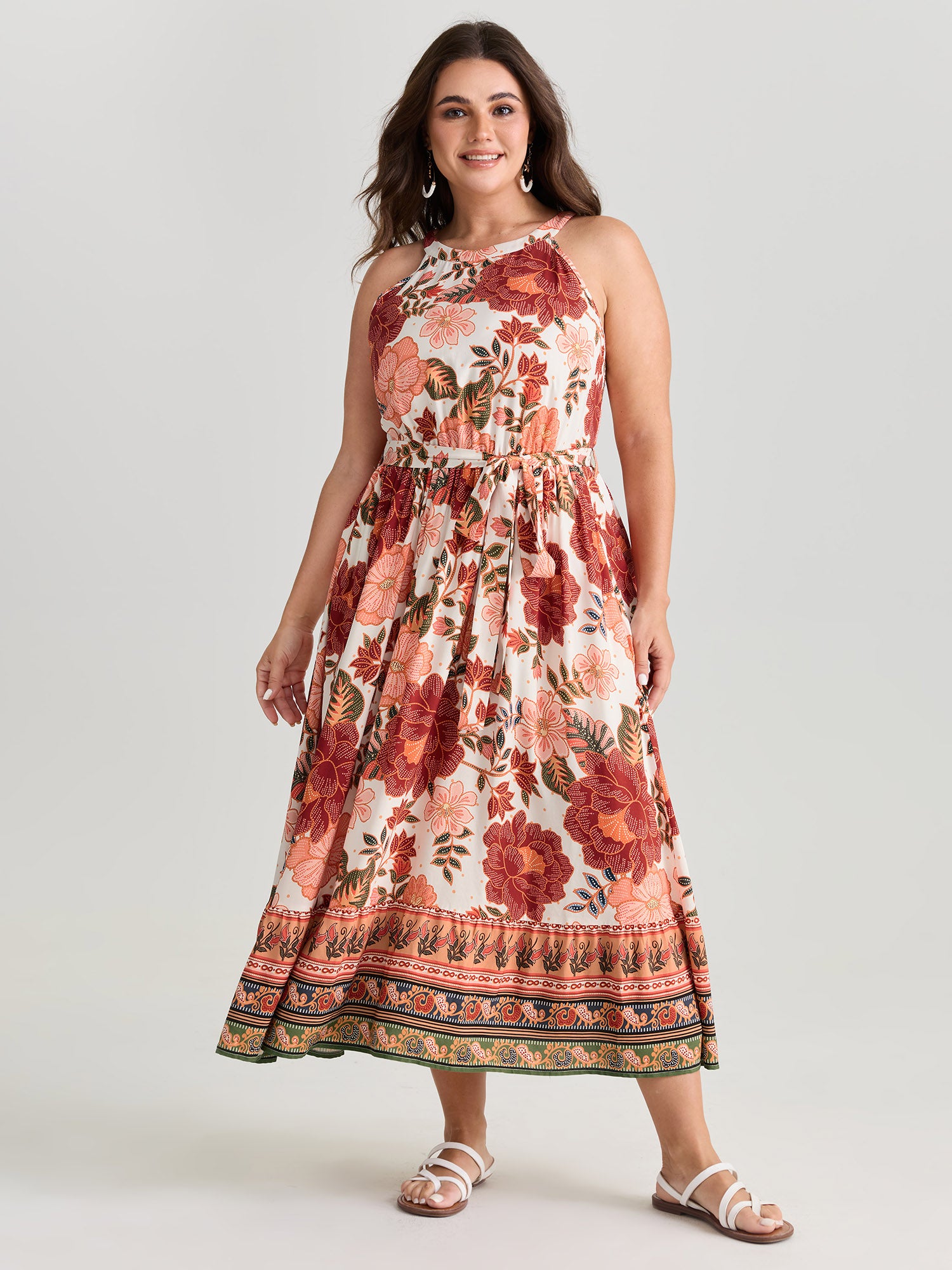Floral Print Flowy Color Contrast Midi Dress