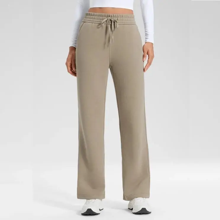 Cotton Fleece Lined Sweatpants Women Straight Leg Casual Lounge Sweat Pants