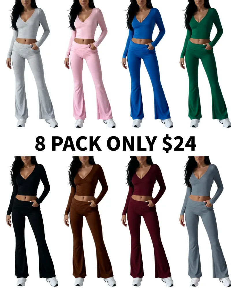 Elegant Casual V-Neck Long Sleeve Basic Two-Piece Outfit Set