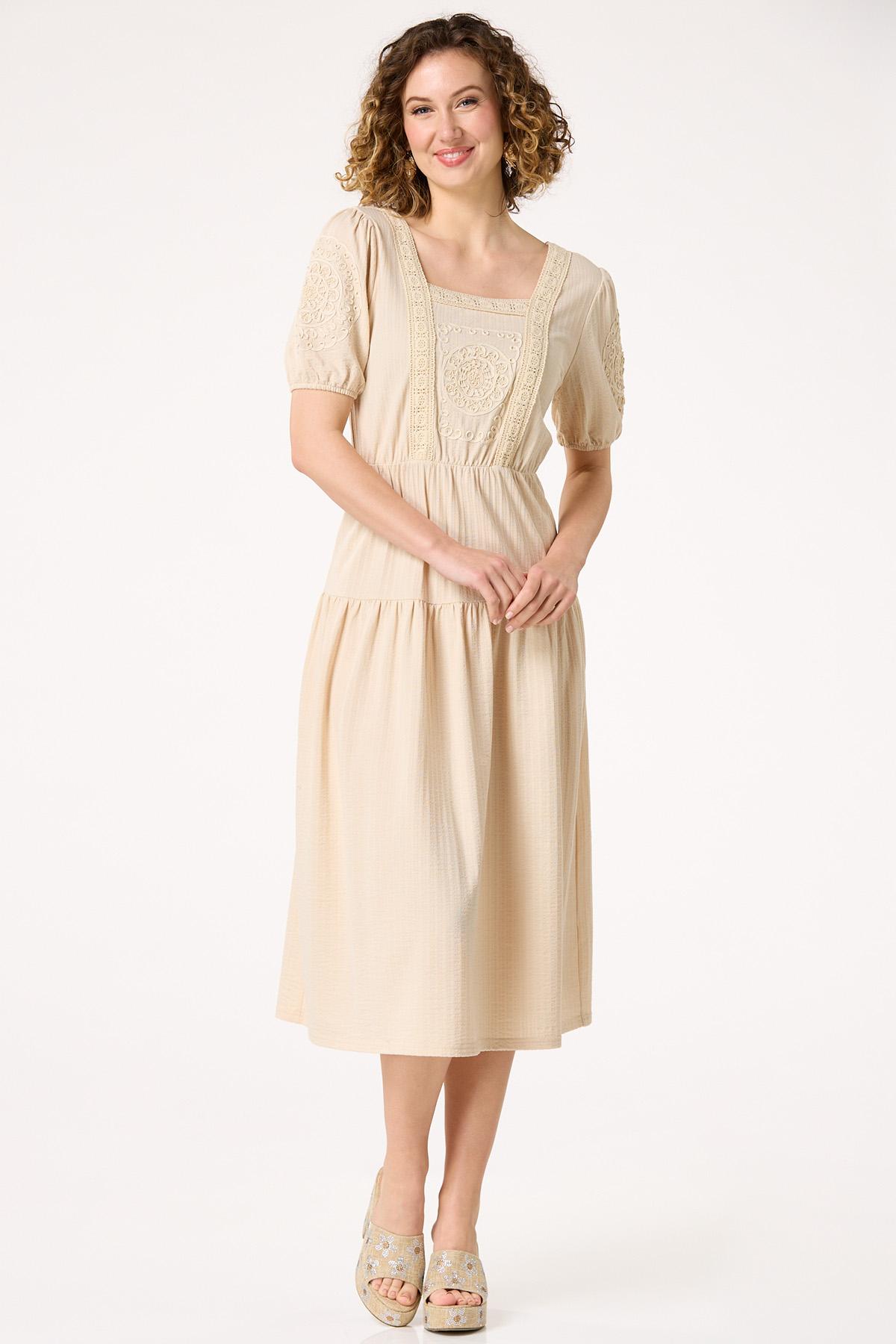 Lace Trim Puff Sleeve Dress