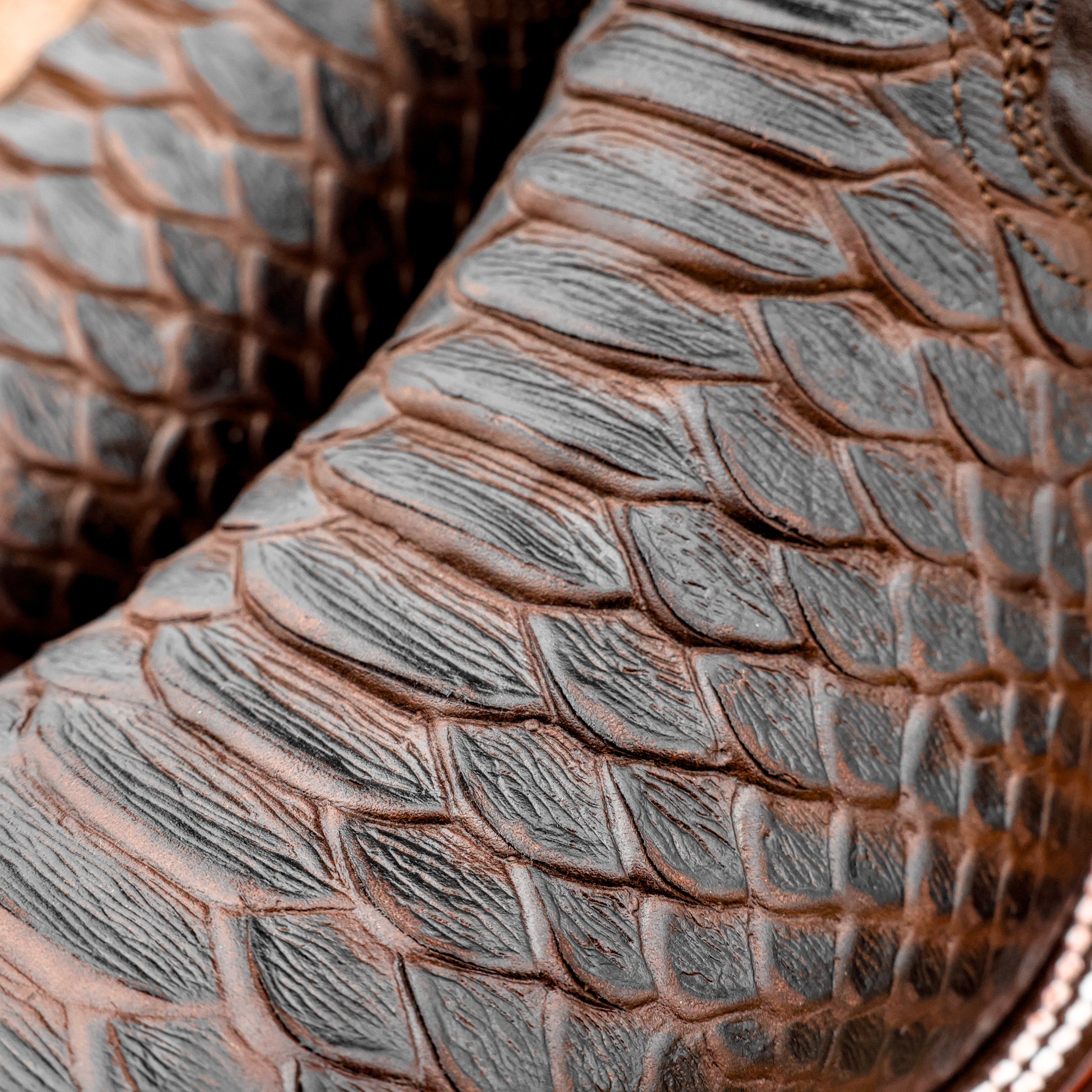 Matte Brown Python Leather Boots - Square Toe