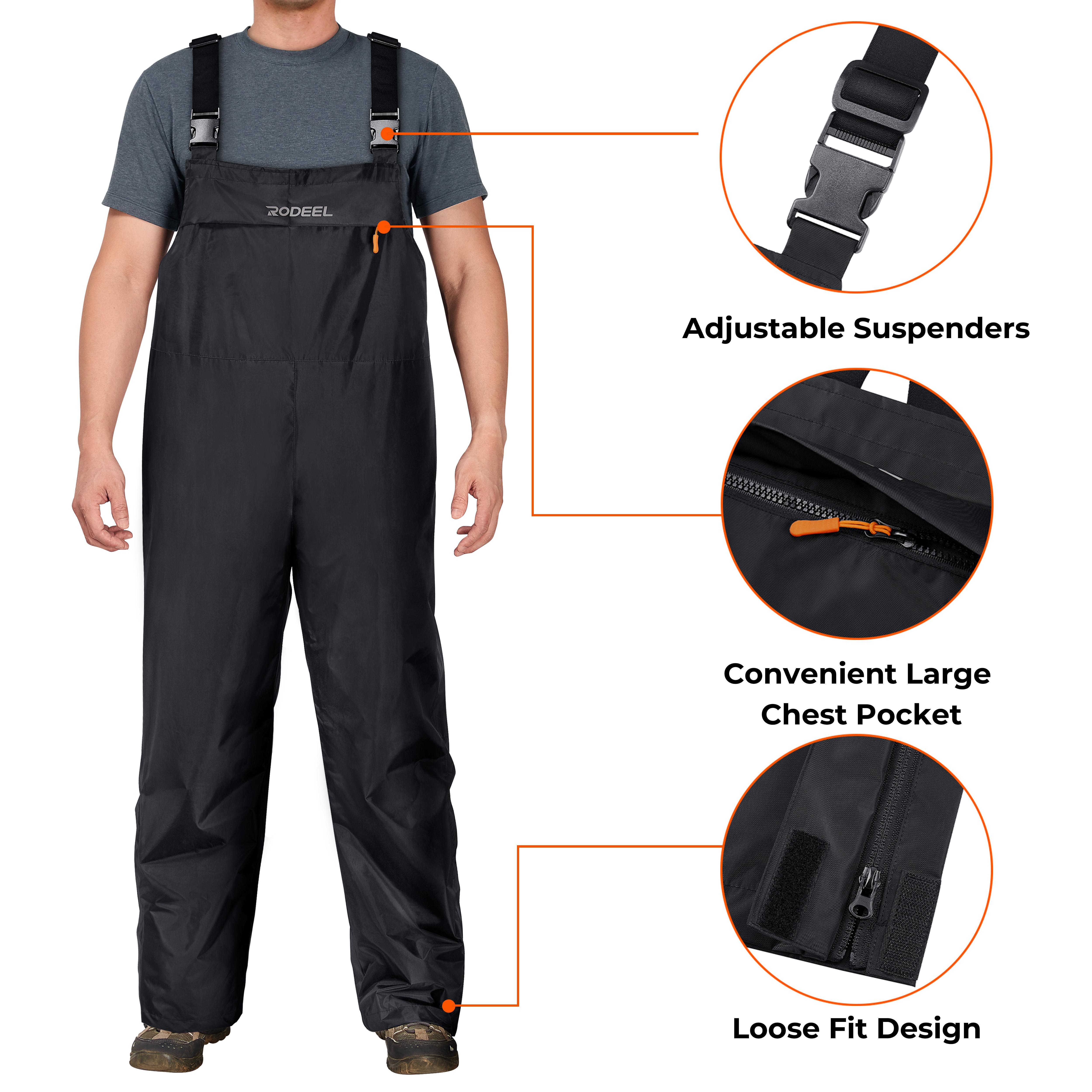 Waterproof Bib Overalls Rain Suit Men Lightweight Breathable Full Zip Hooded Jacket Durable Rain Coat Weatherproof Rainwear