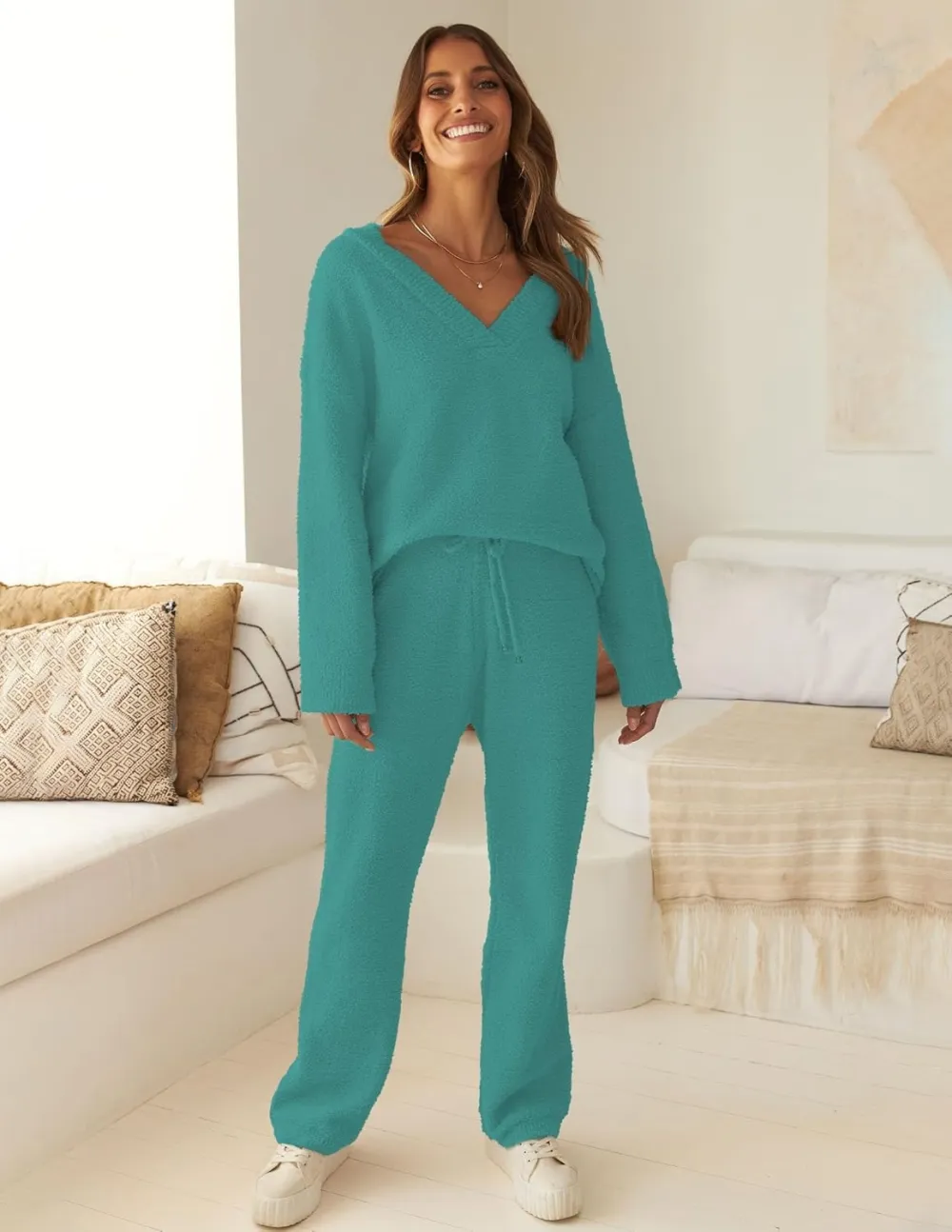 Women's Lounge Sets 2025 Fall Fashion 2 Piece Outfits Sweater Pajama Set