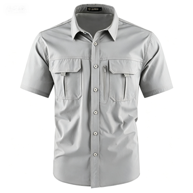 Men's American-Style Solid Color Shirt with Hidden Ventilation Holes Casual Summer Beach Nylon Shirt High-Quality Fabric Short Sleeves Button Closures