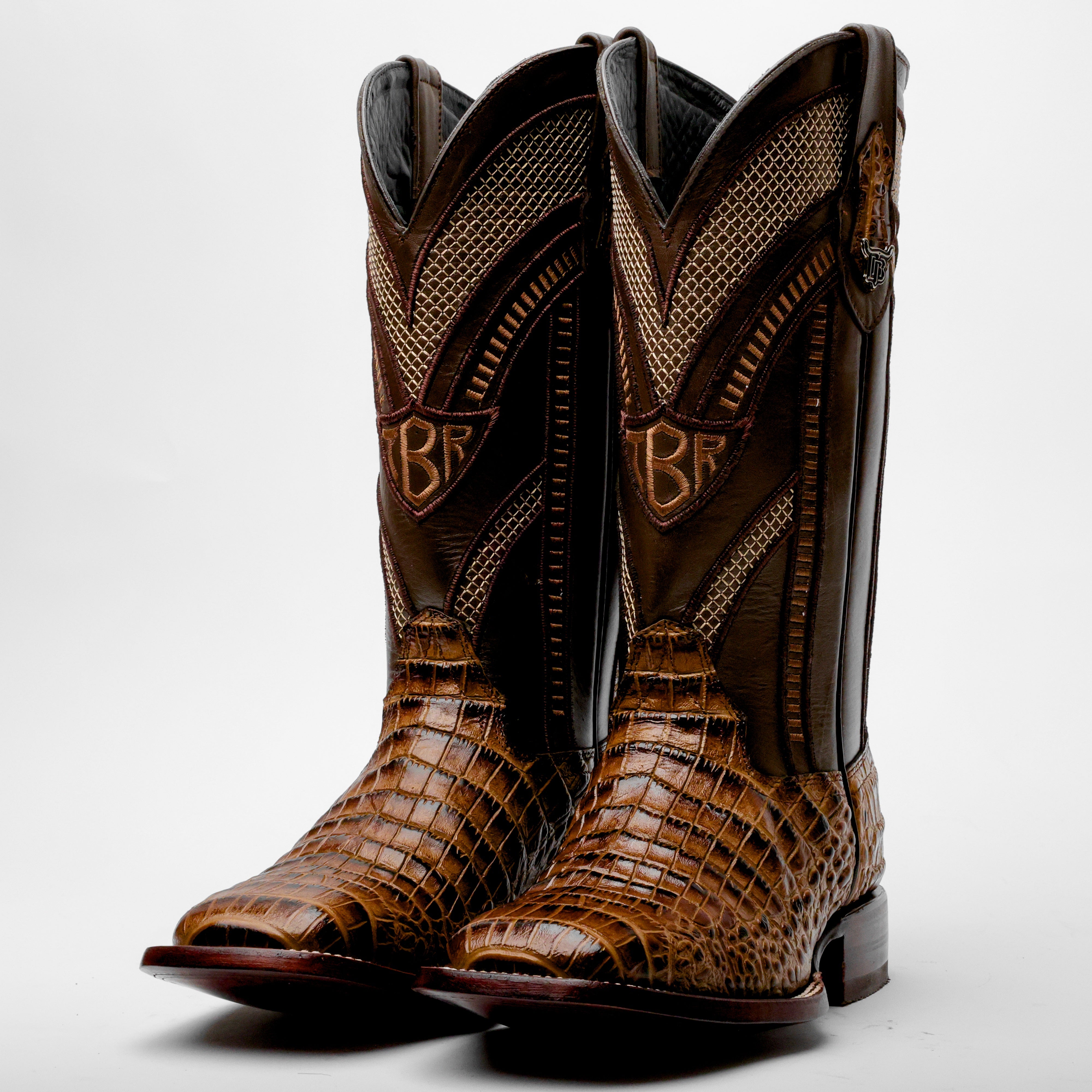 Honey Caiman Belly Leather Boots - Square Toe