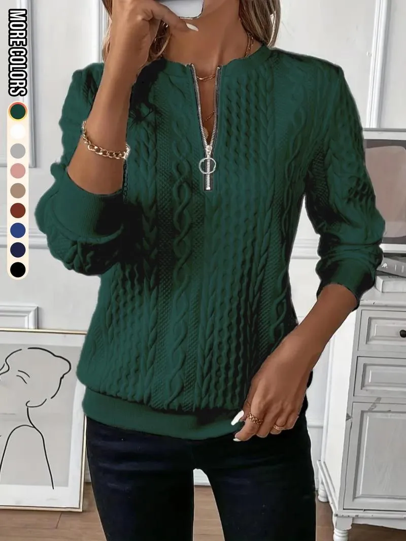 Women's Plain Textured Half Zip Up Sweatshirt