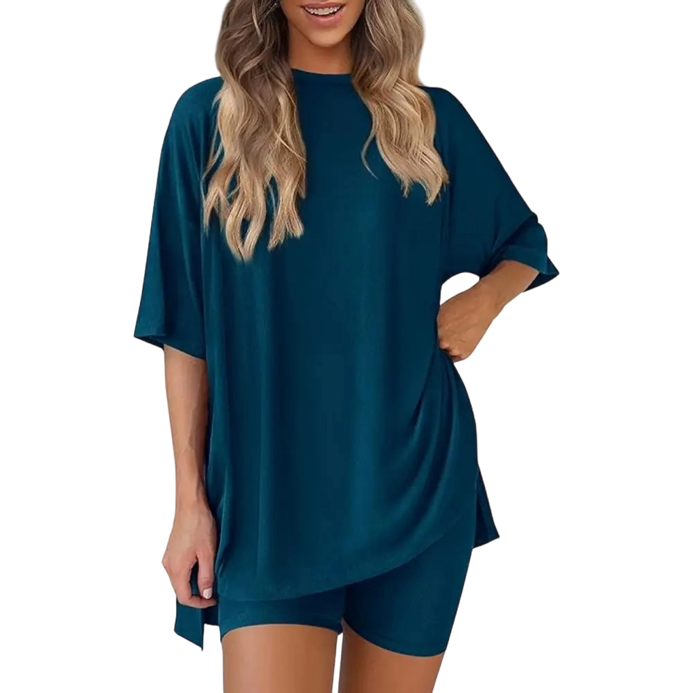 🔥Easter Sale!Women's Two Piece Lounge Set Summer Casual Oversized Shirts Biker Shorts