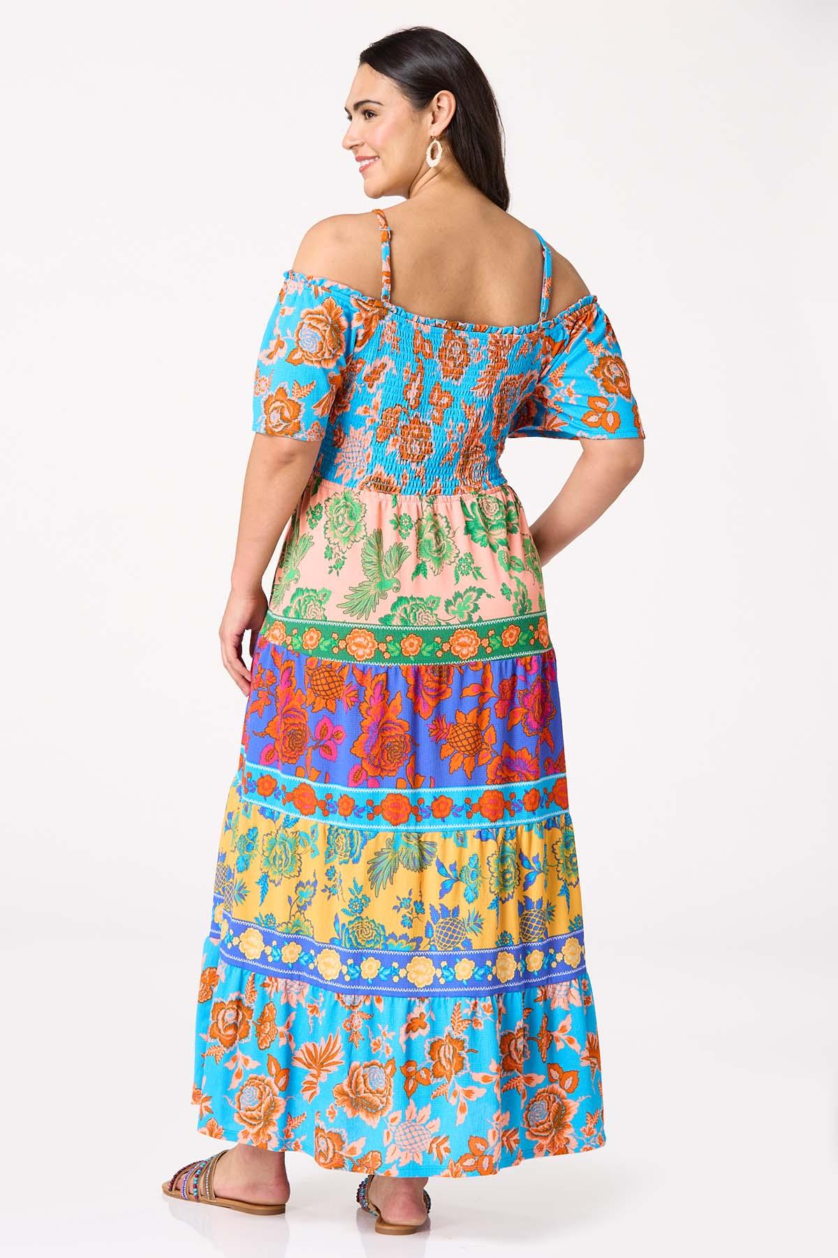 Plus Size Floral Color Block Maxi Dress