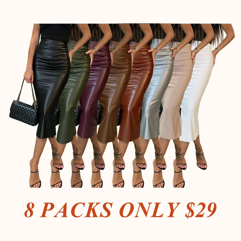 Women's Solid Color PU Leather Skirt, Fashionable Casual Skirt for Daily Outdoor Wear