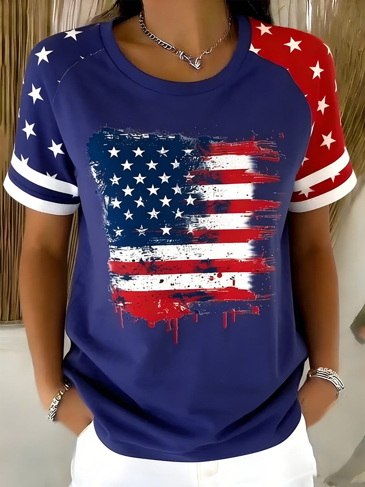 Cotton Regular Fit Elegant America Flag T-Shirt