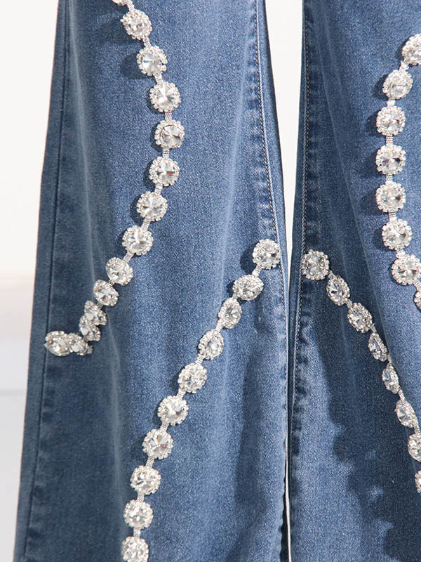 Pockets Split-Joint High Waisted Wide Leg Jean Pants Bottoms