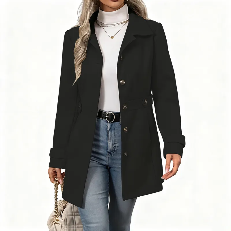 Women's Elegant Overcoat Notched Shawl Collar Single Breasted Outerwear Winter Long Coat