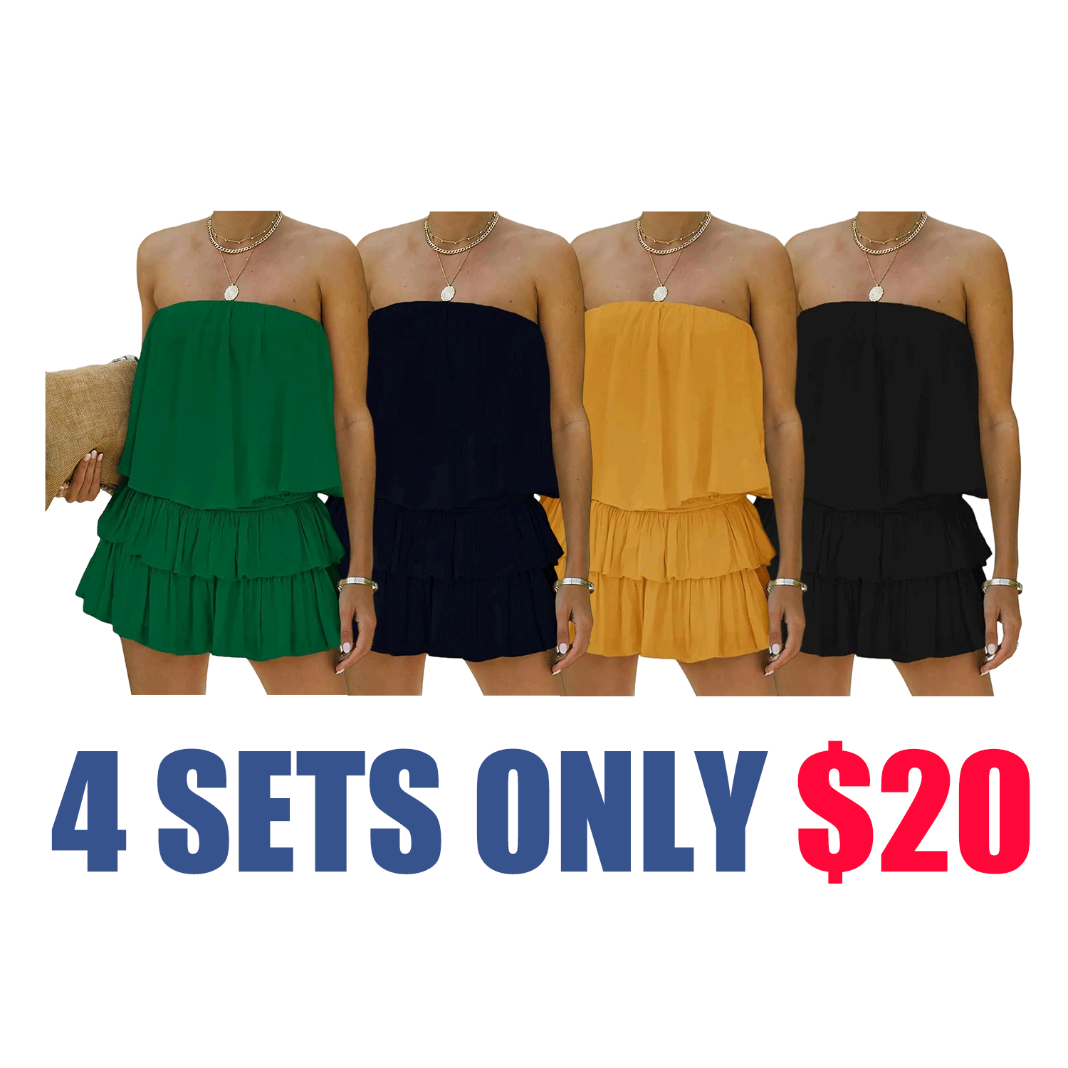 Women’s Off-Shoulder Smocked Romper – Flowy Strapless Summer Playsuit