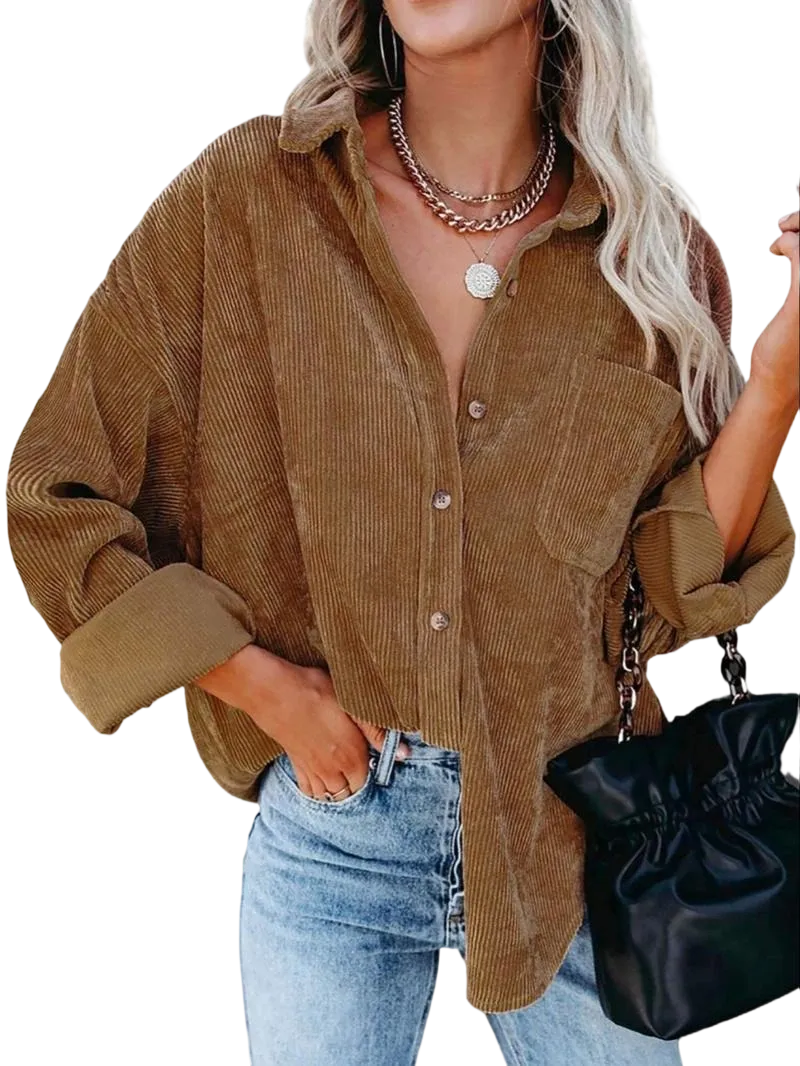 Women's Corduroy Shirt with Pocket Buttons and Front Opening