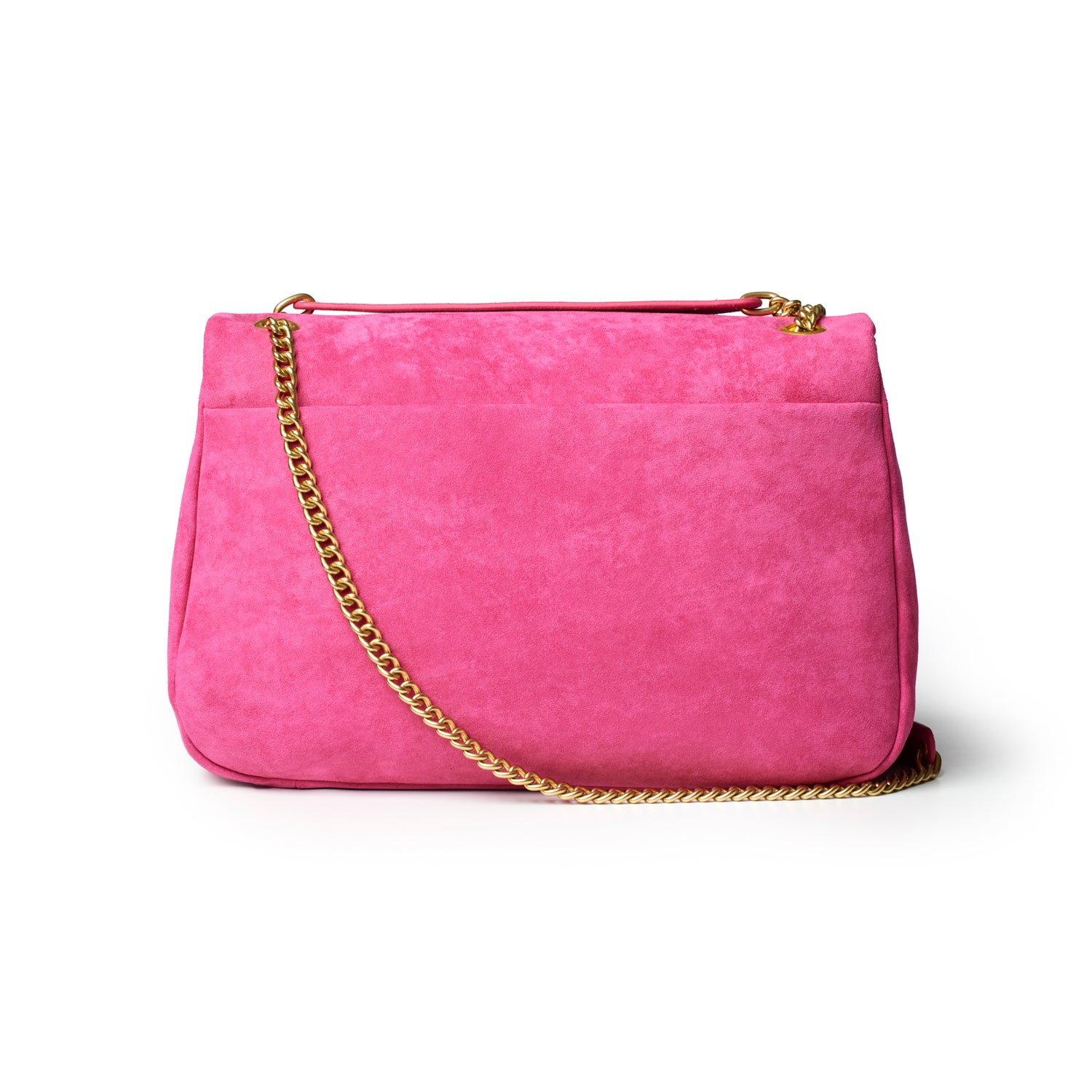 MEDIUM SUEDE FLAP BAG - HOT PINK