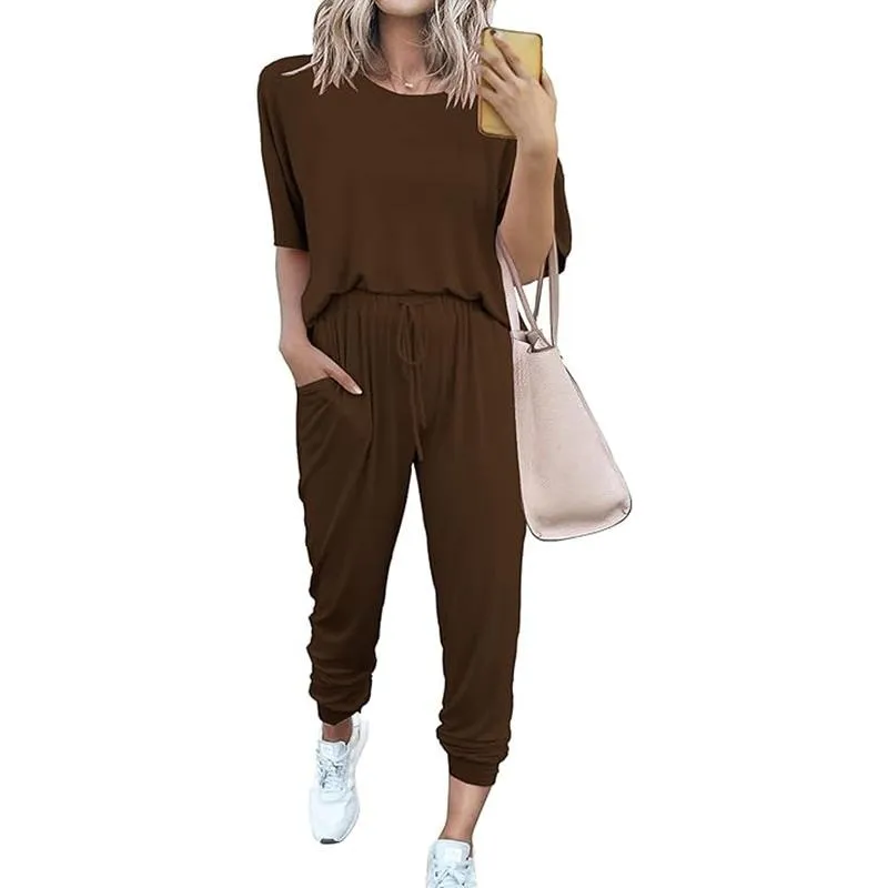 Women's 2-Piece Set Summer Outfits Crew Neck Short Sleeve Tracksuit Jogger Set