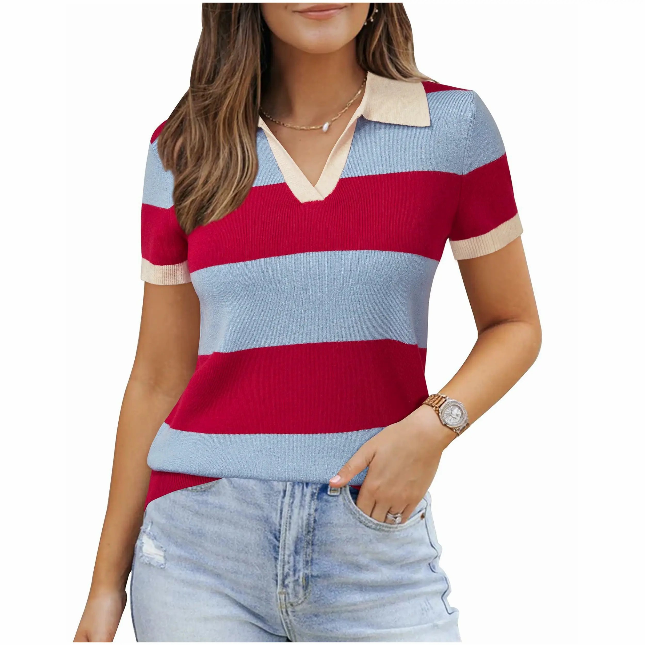 Women's Wool Blend Short Sleeve Polo Shirt – Soft Business Casual Summer Sweater Top