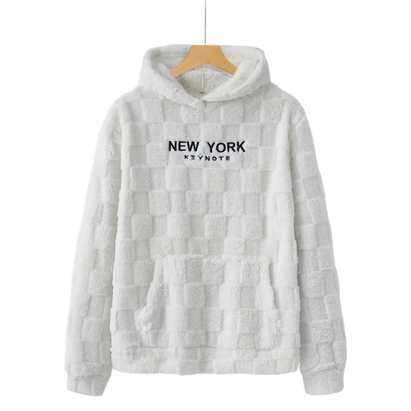 Letter Embroidery Flannel Hoodie