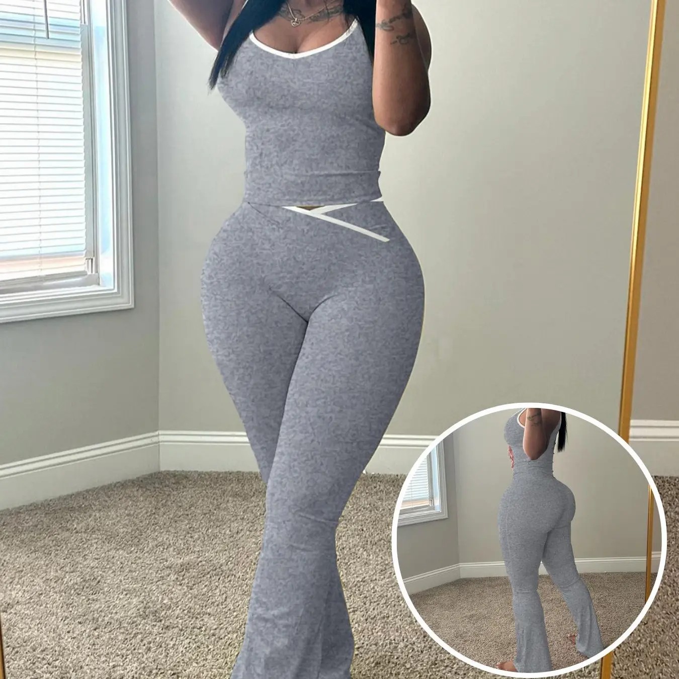 Women's Chic Colorblock Sleeveless Tank & High-Waisted Flared Leggings Set