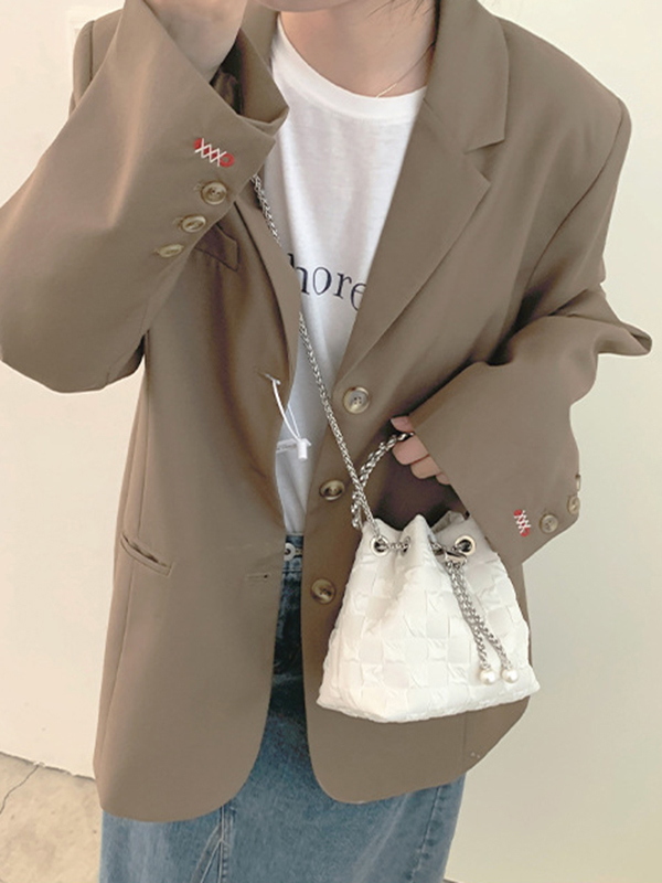 Urban Solid Color Checkered Chain Bucket Messenger Bags