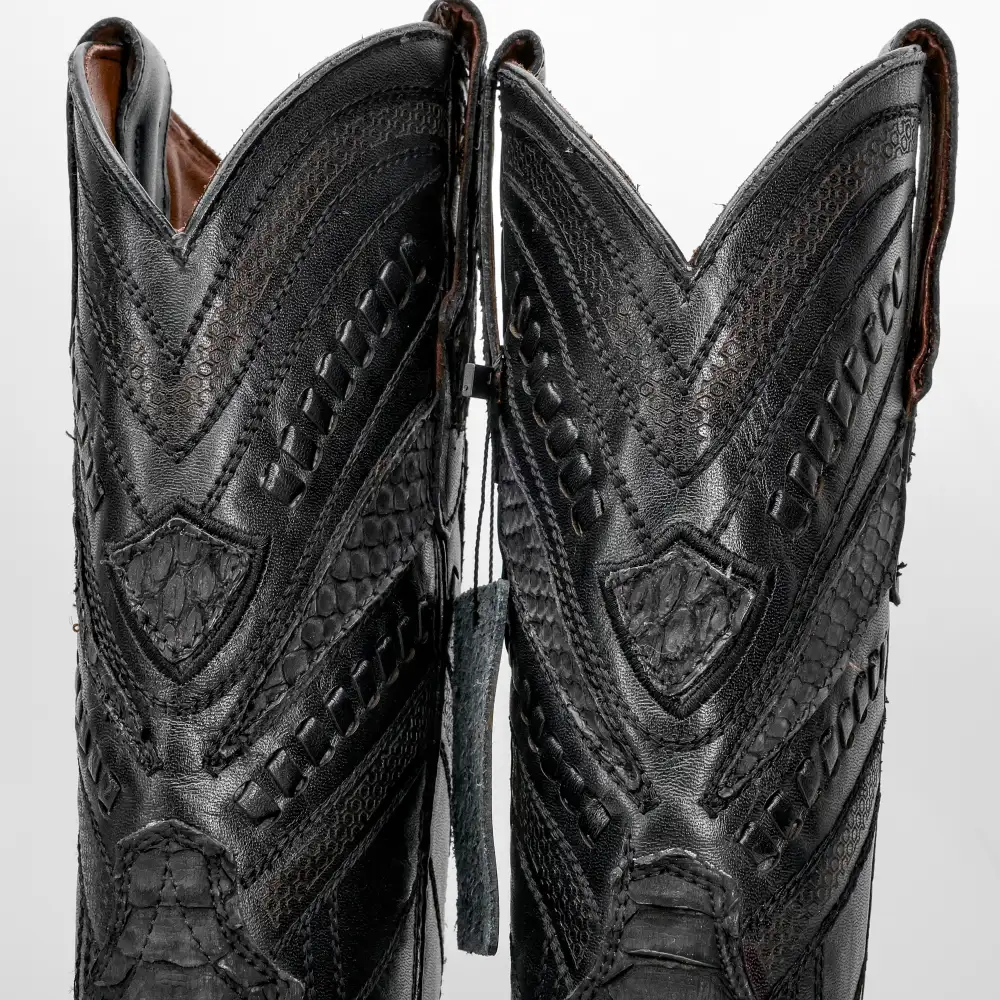 GENUINE Matte Black Python Boots - Square Toe