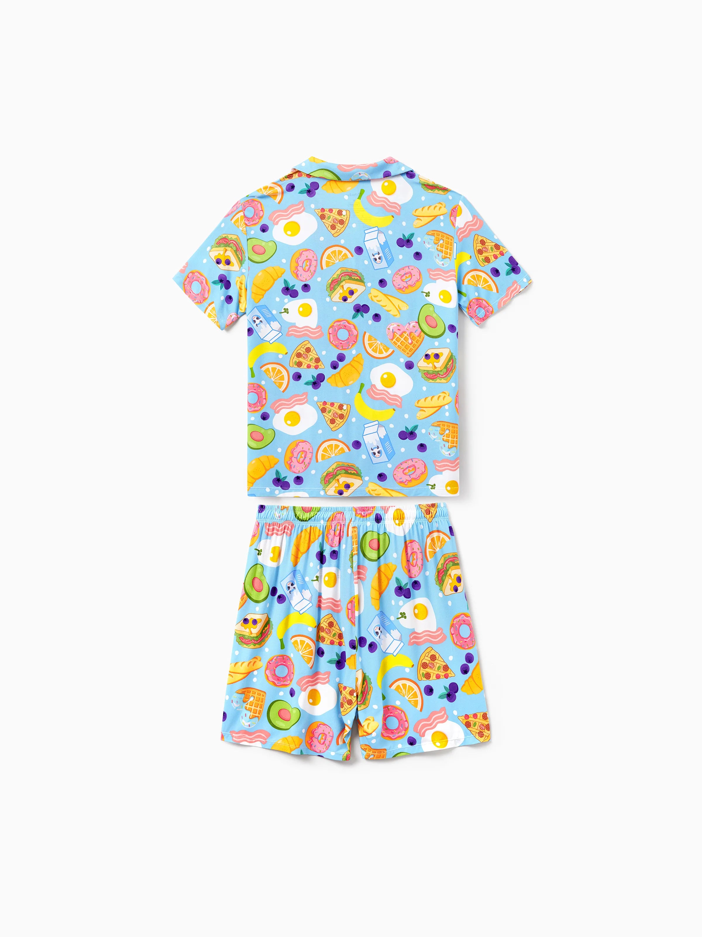 Family Matching Bamboo Pajamas Soft Bamboo Viscose PJs for Men Women Kids Toddler, Fun Food & Fruit Print Short-sleeve Sleepwear Blue