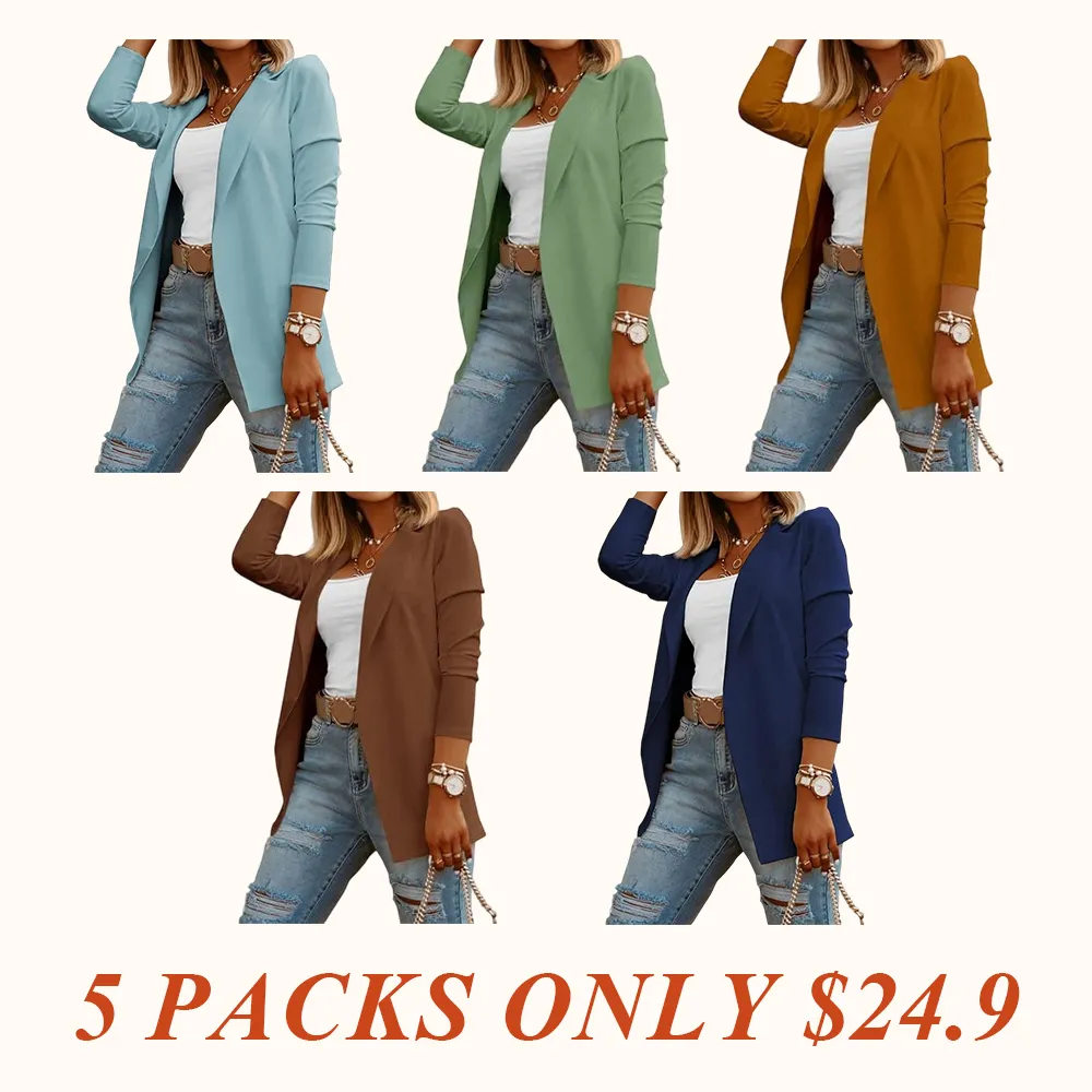 Womens Casual Long Sleeve Blazers Solid Color Knit Blazer Work Office Open Front/Button Down Blazer Jacket
