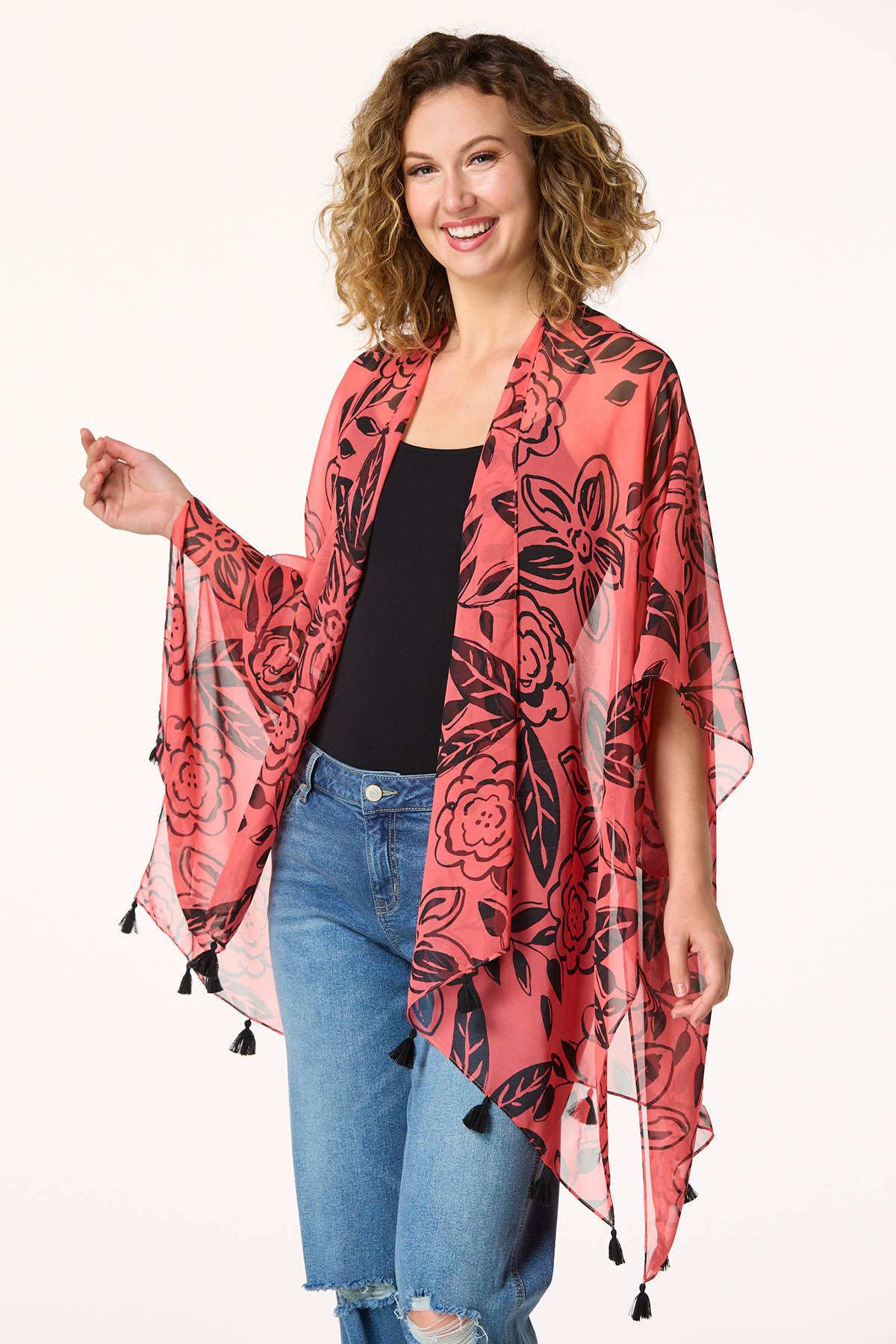 Vibrant Floral Tasseled Kimono