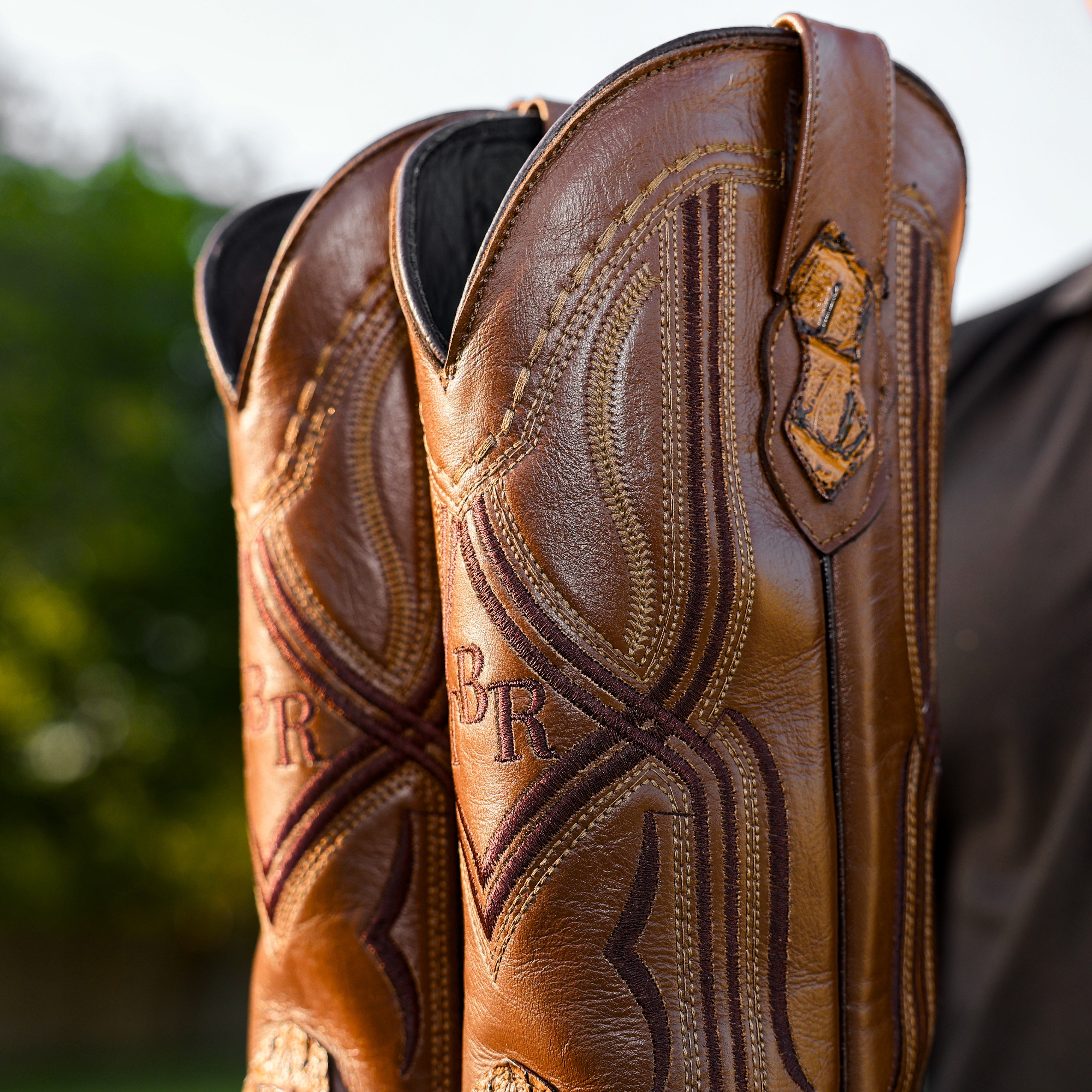 Honey Caiman Neck Leather Boots - Square Toe