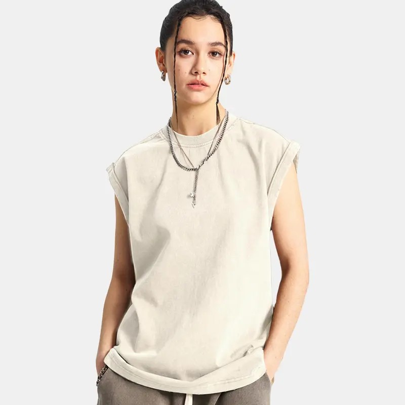 Unisex Acid Wash Cotton Muscle Tank Top – Loose Fit Gym & Streetwear Vest