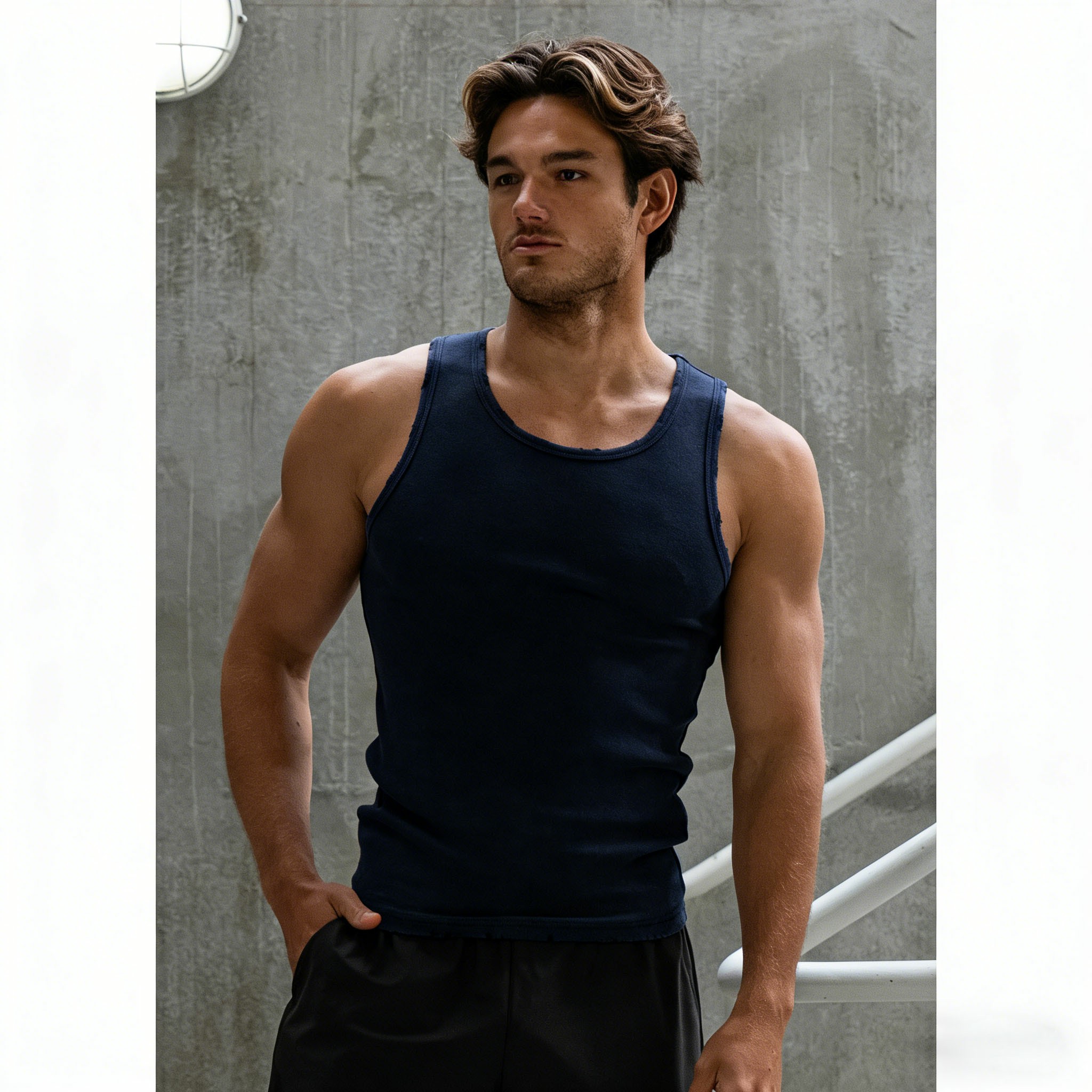 Premium Ultra-Soft Distressed Fitted Tank Top – Vintage Cotton Stretch