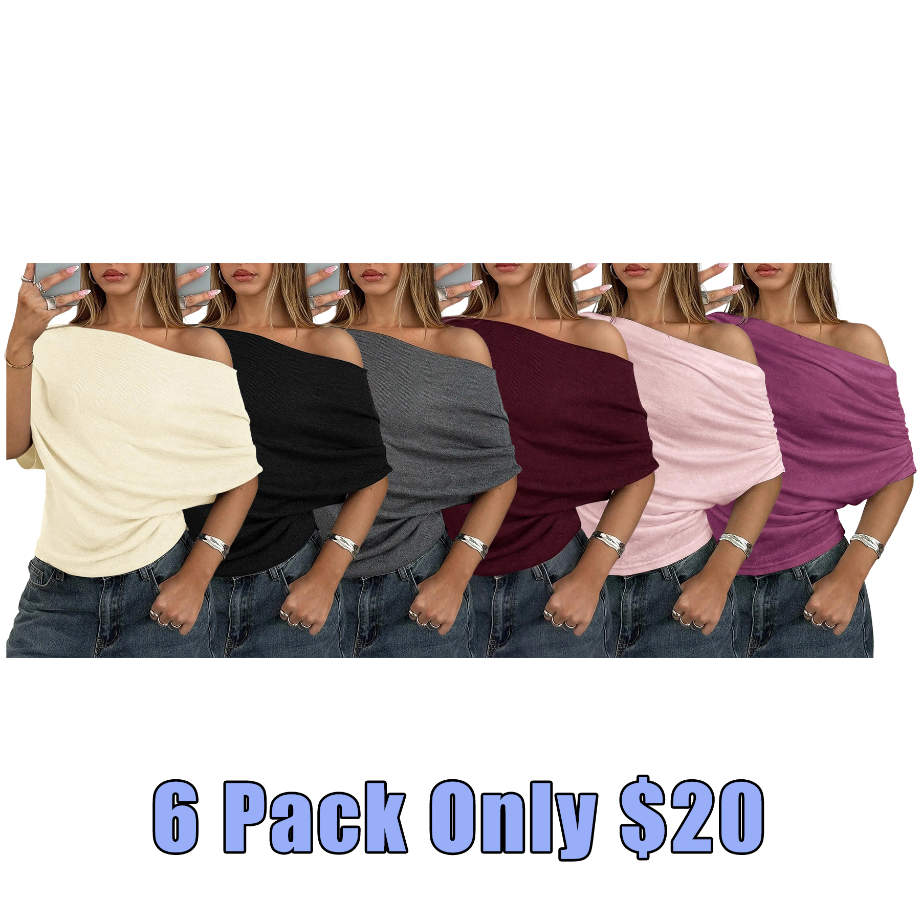 Women’s Asymmetric Neck Knit Tee – Slim Fit Everyday Top