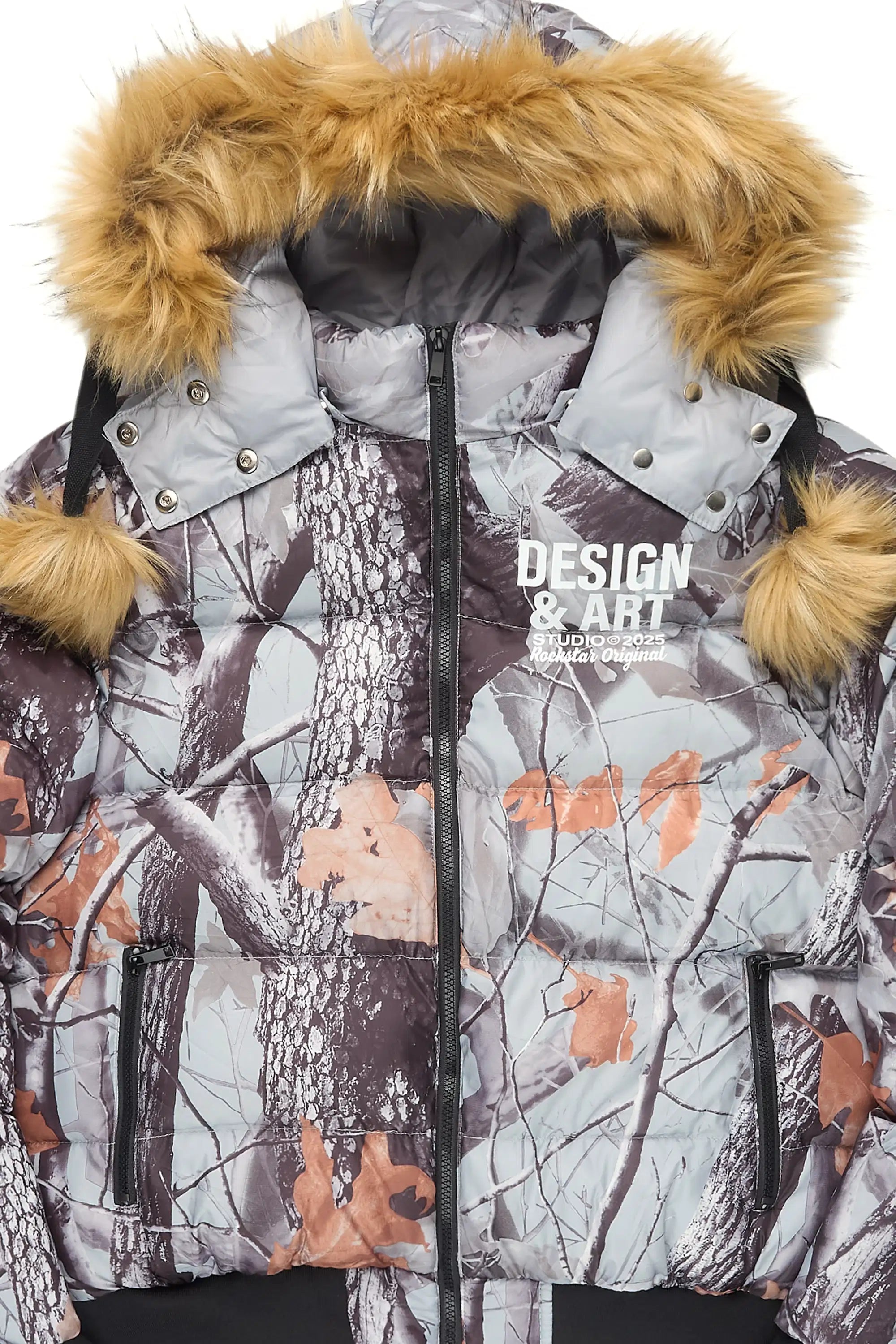 Benita Grey Tree Camo Puffer Jacket