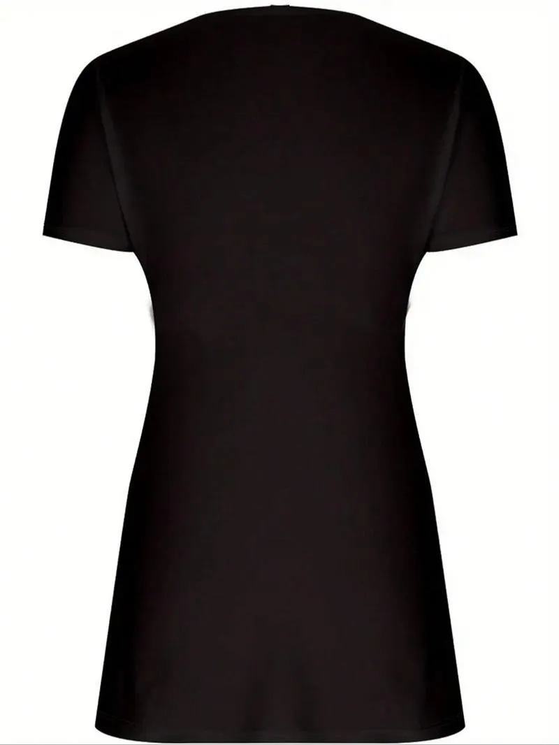 Solid Twist Front V Neck Tee, Elegant Casual Short Sleeve T-shirt for Summer, Casual Fashionable Top