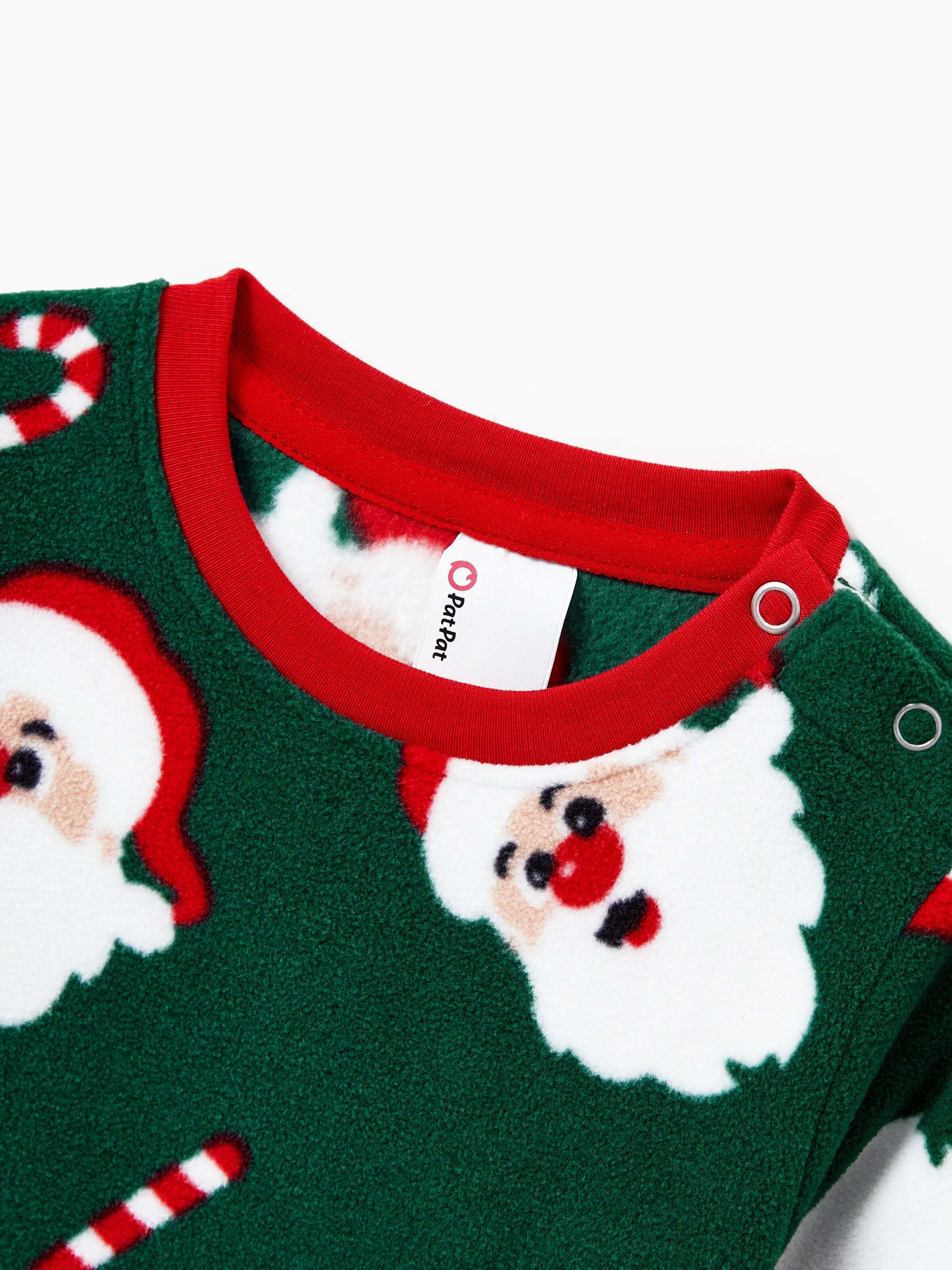 Christmas Matching Family Fleece Pajamas Set Santa Claus and Candy Cane Print PJS with Christmas Socks Dark Green