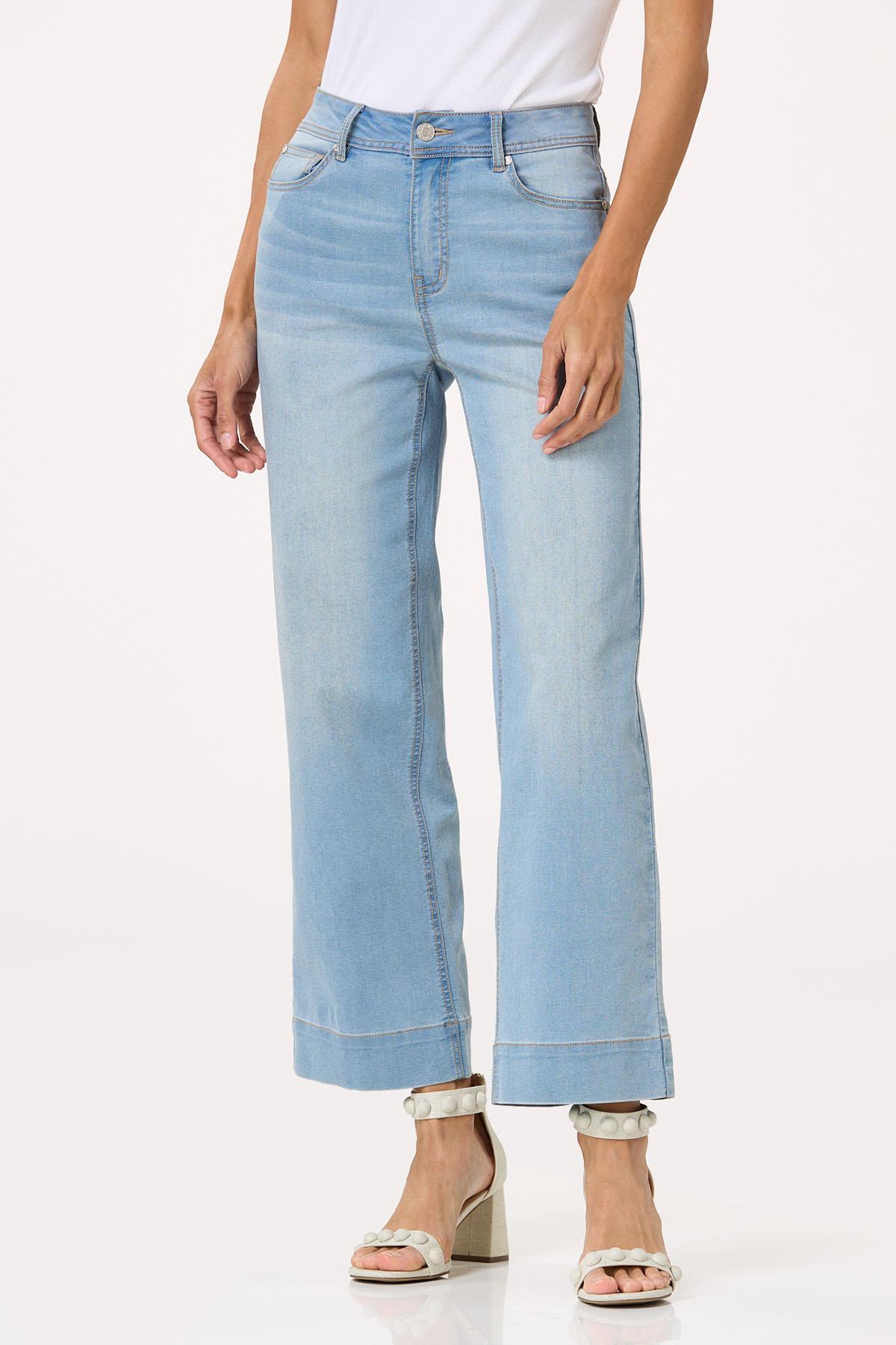 Faded Blue Wide Leg Ankle Jeans