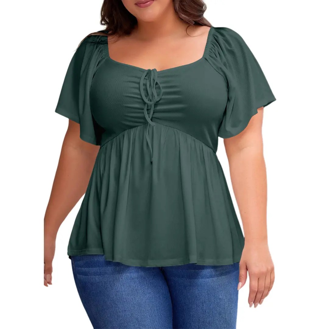 ⏰8 PACKS Women's Plus Size Sweetheart Neck Short Sleeve Shirred Peplum Blouse Tops Shirts(1X-5X)