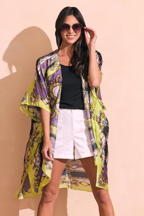 Status Border Print Kimono