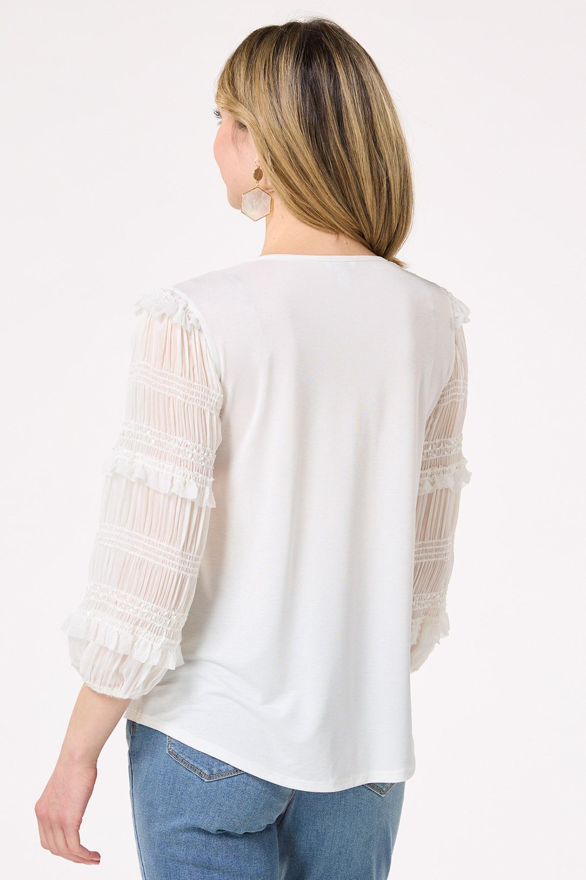 Sheer Pleated Sleeve Top