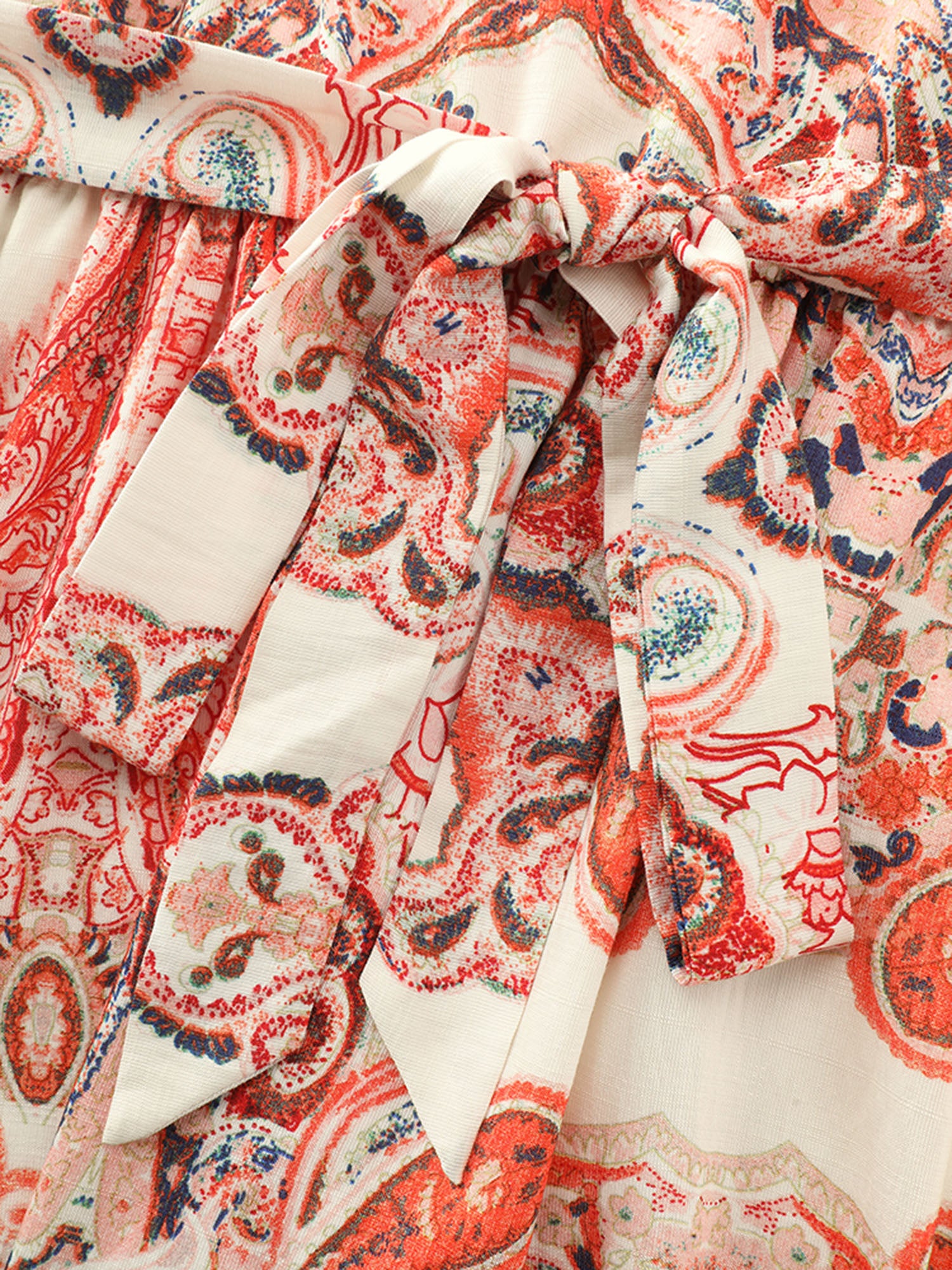 Paisley Print Waist-Tie Flowy Midi Dress