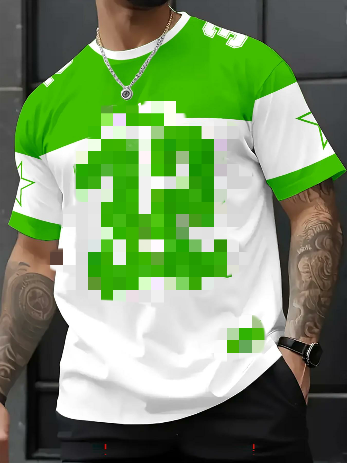 Men's Casual Round Neck Short Sleeve T-Shirt, 3D Star Number Print Football Jersey, Fitted All Seasons Sports Shirt