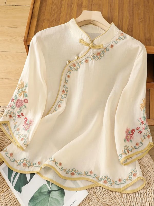 Women Embroidered Cotton Linen Tops- Fast Shipping
