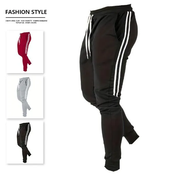Men's athletic jogger pants with multiple colors and side stripes