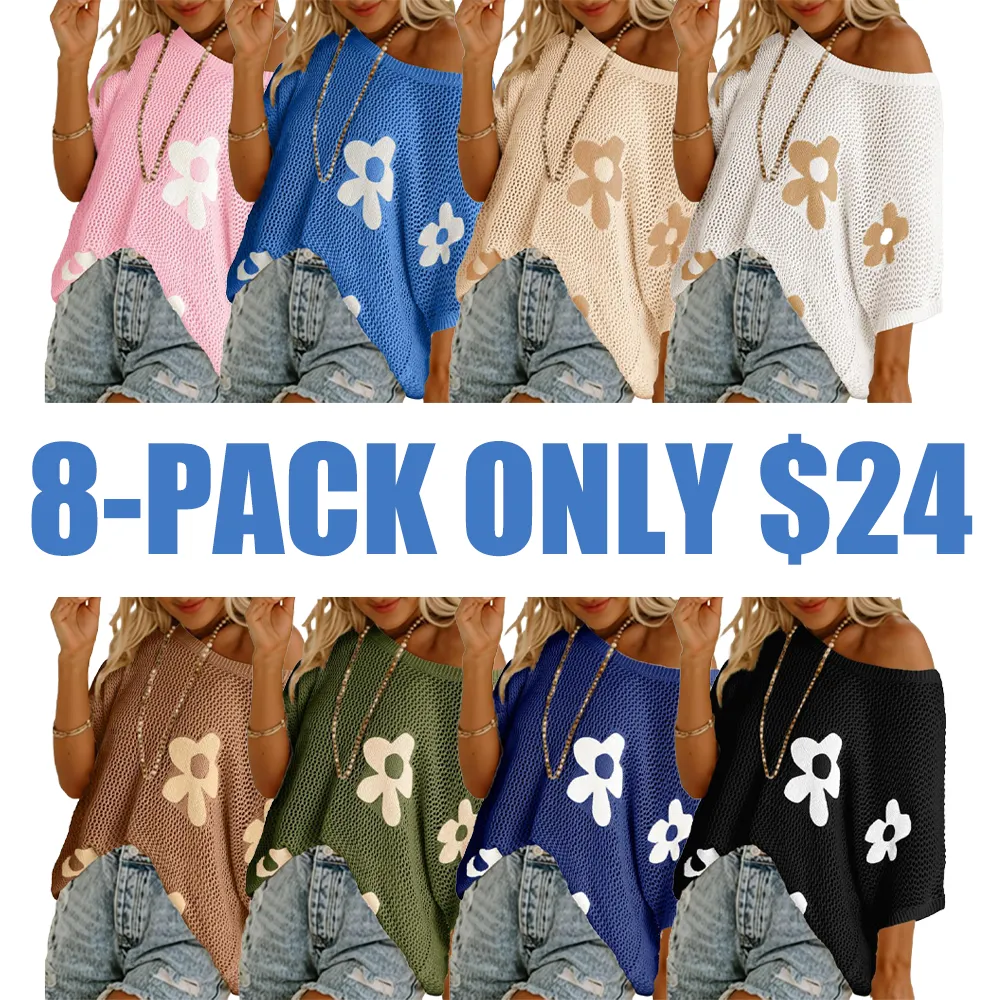 Women's Floral Pattern Crochet Short-sleeved Shirt(Just $3 Each!)