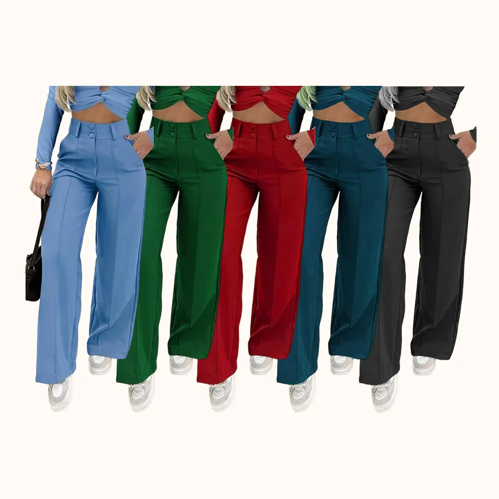 Women's Simple Wide-Leg Pants with Double Button Front