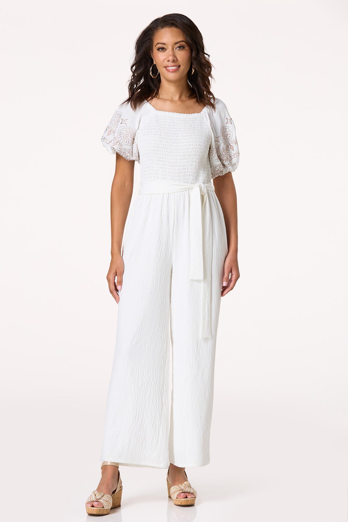 Smocked Embroidered Sleeve Jumpsuit