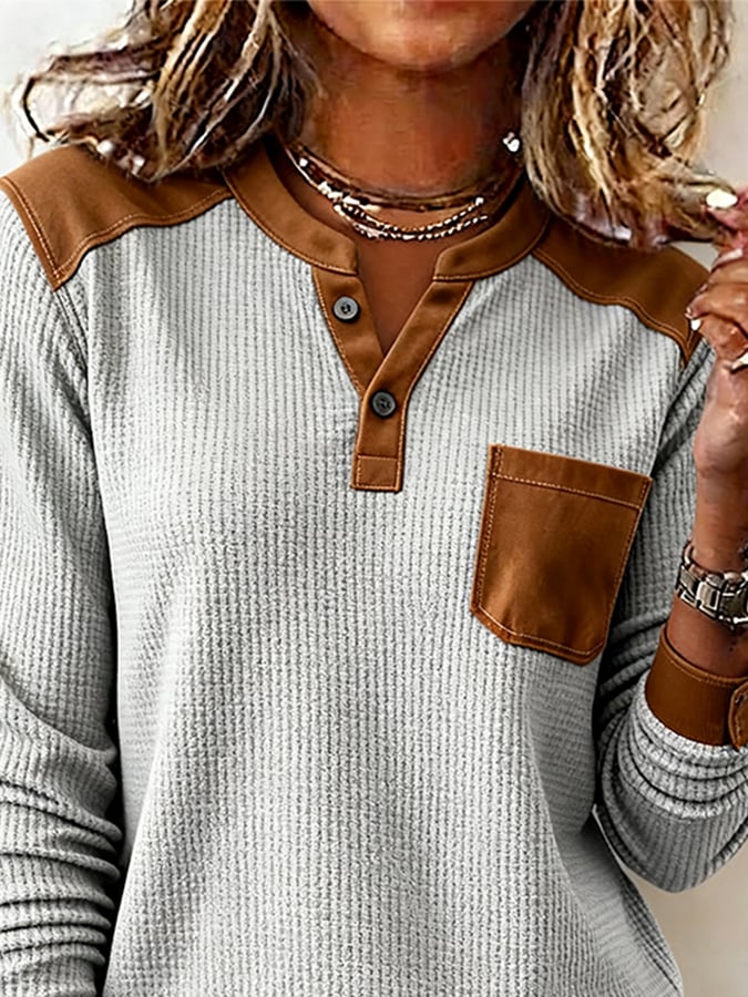 Women's Casual Henley Collar Contrast Sweatshirt