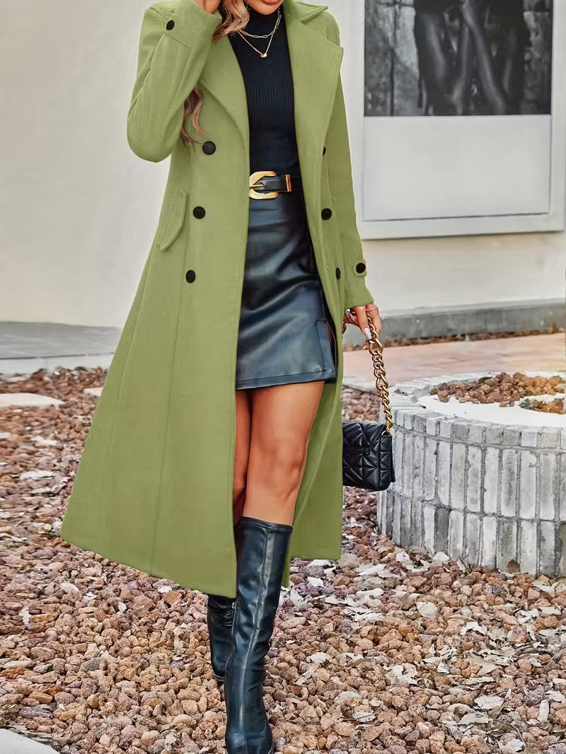 New Women Double Breasted Simple Design Woolen Coat